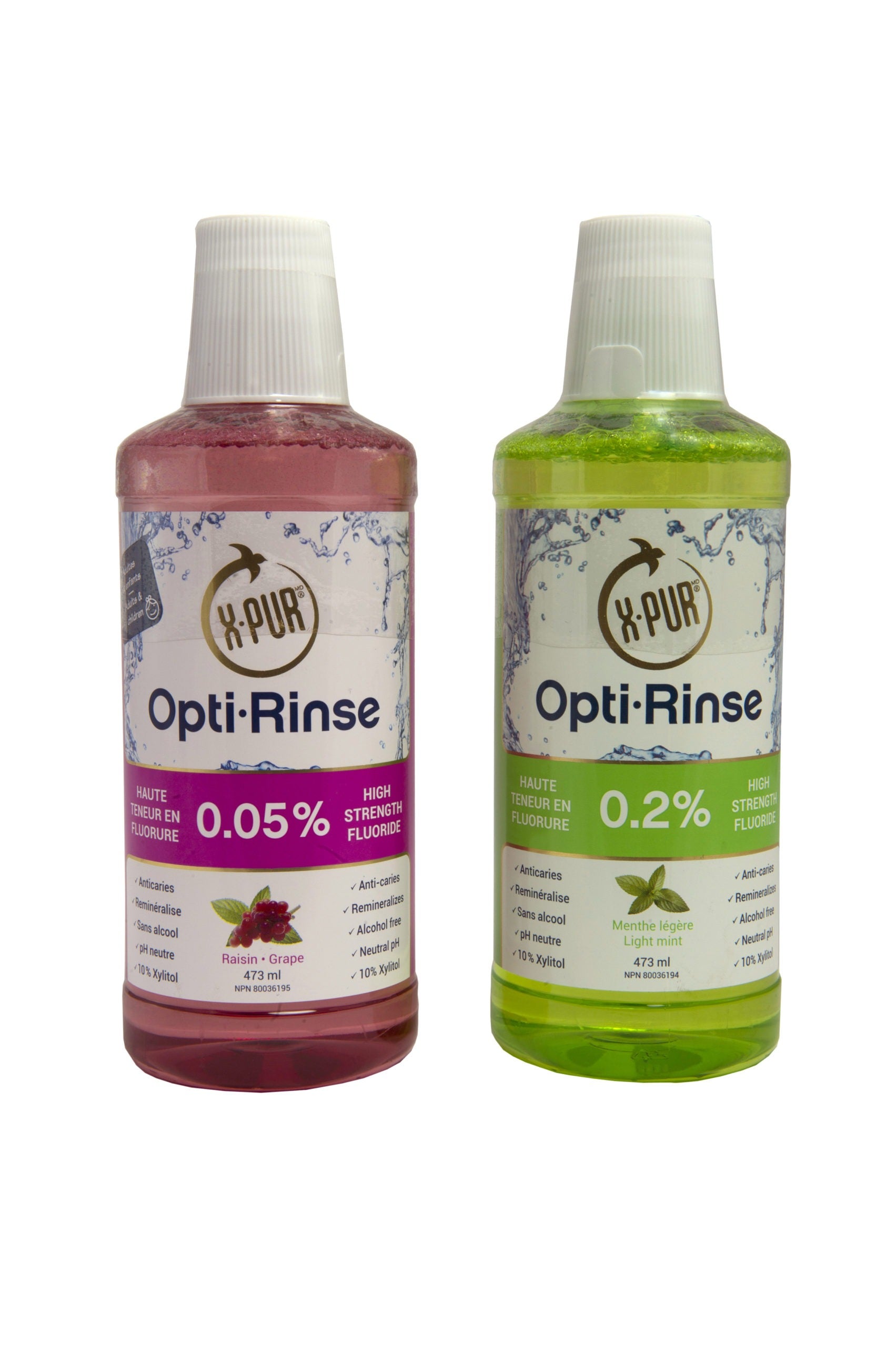 Opti-Rinse ANTI-CAVITY MOUTHWASH DUO Grape and Mint Flavor Alcohol-Free - 473mL